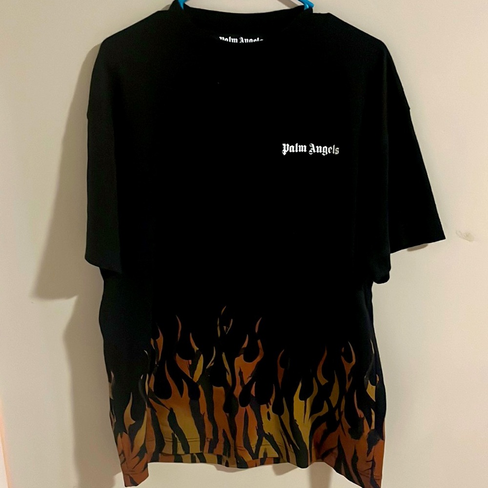 Mens black Palm Angels fire graphic shirt